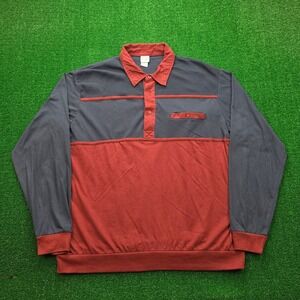 Vintage Haband Casual Joe Banded Bottom Polo Sweatshirt Mens 2XL Blue Burgundy